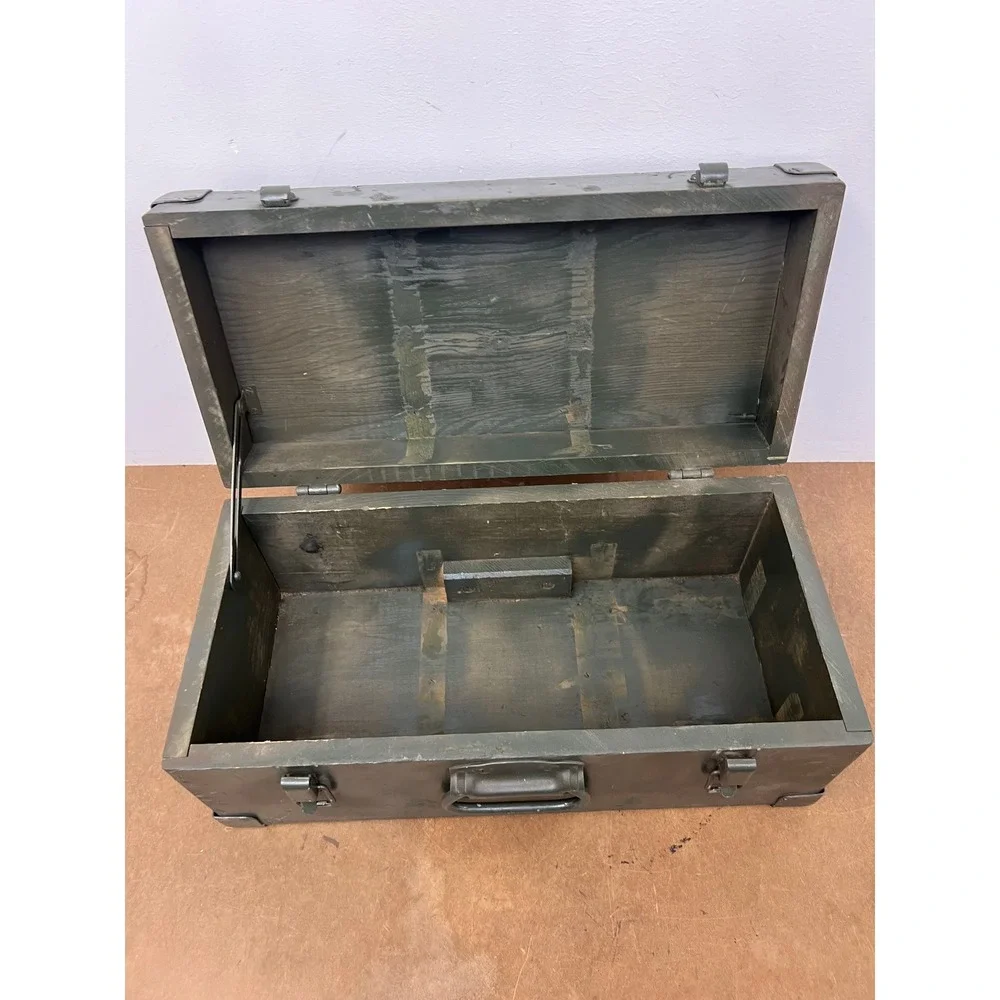 Vintage Military Wooden Chest Case OD Green Trunk Locking Tool Box Storage US